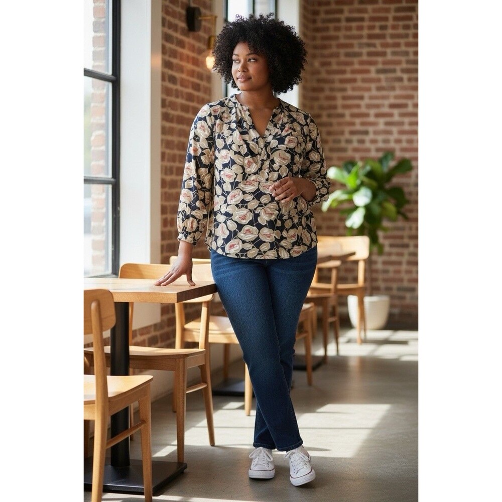Vintage Lucky Brand Floral Vine Lace Up Neck Peasant Womens Blouse Size 1X